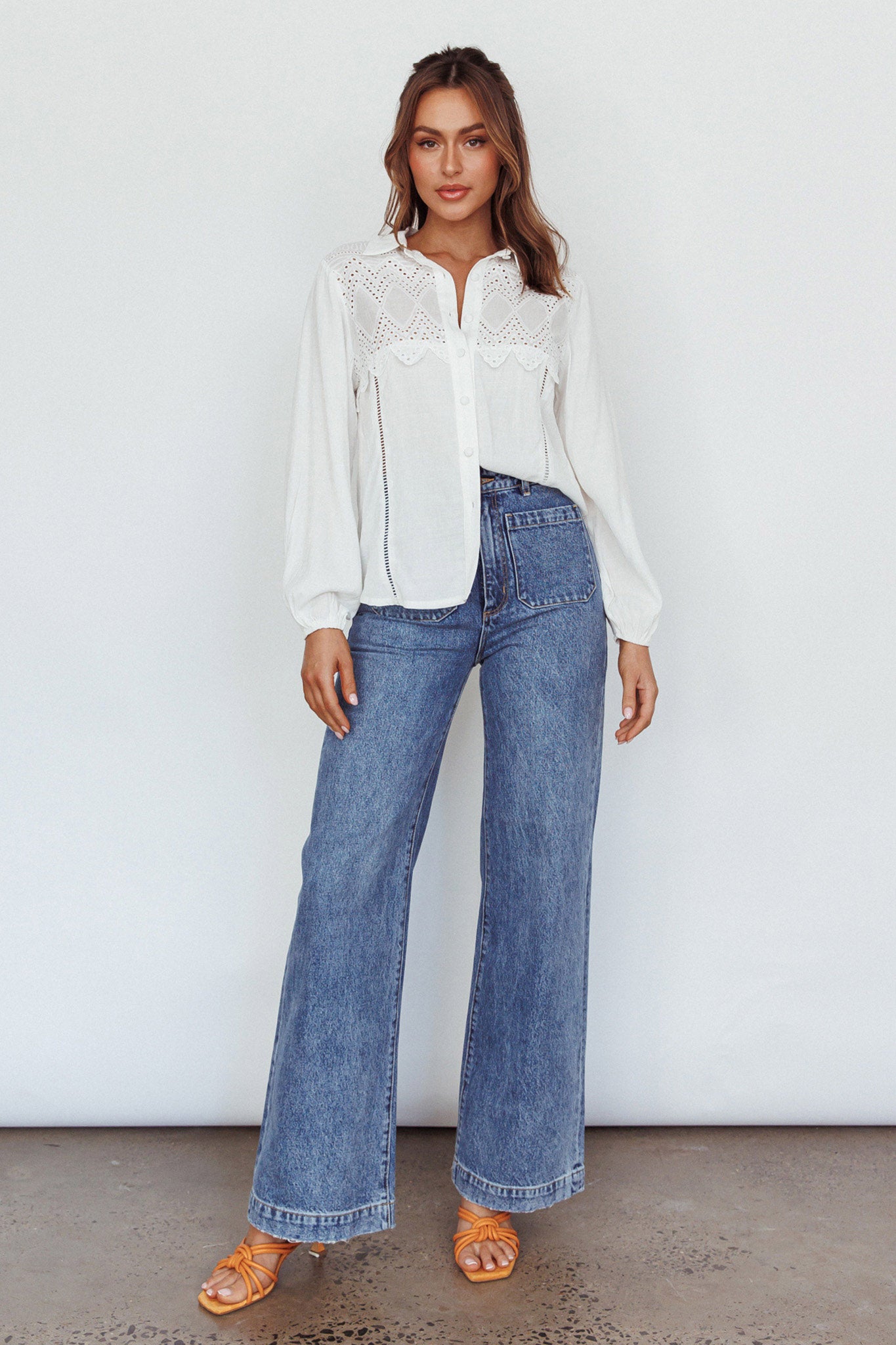 Villa Oasis Long Sleeve Button Shirt White by Selfie Leslie Australia