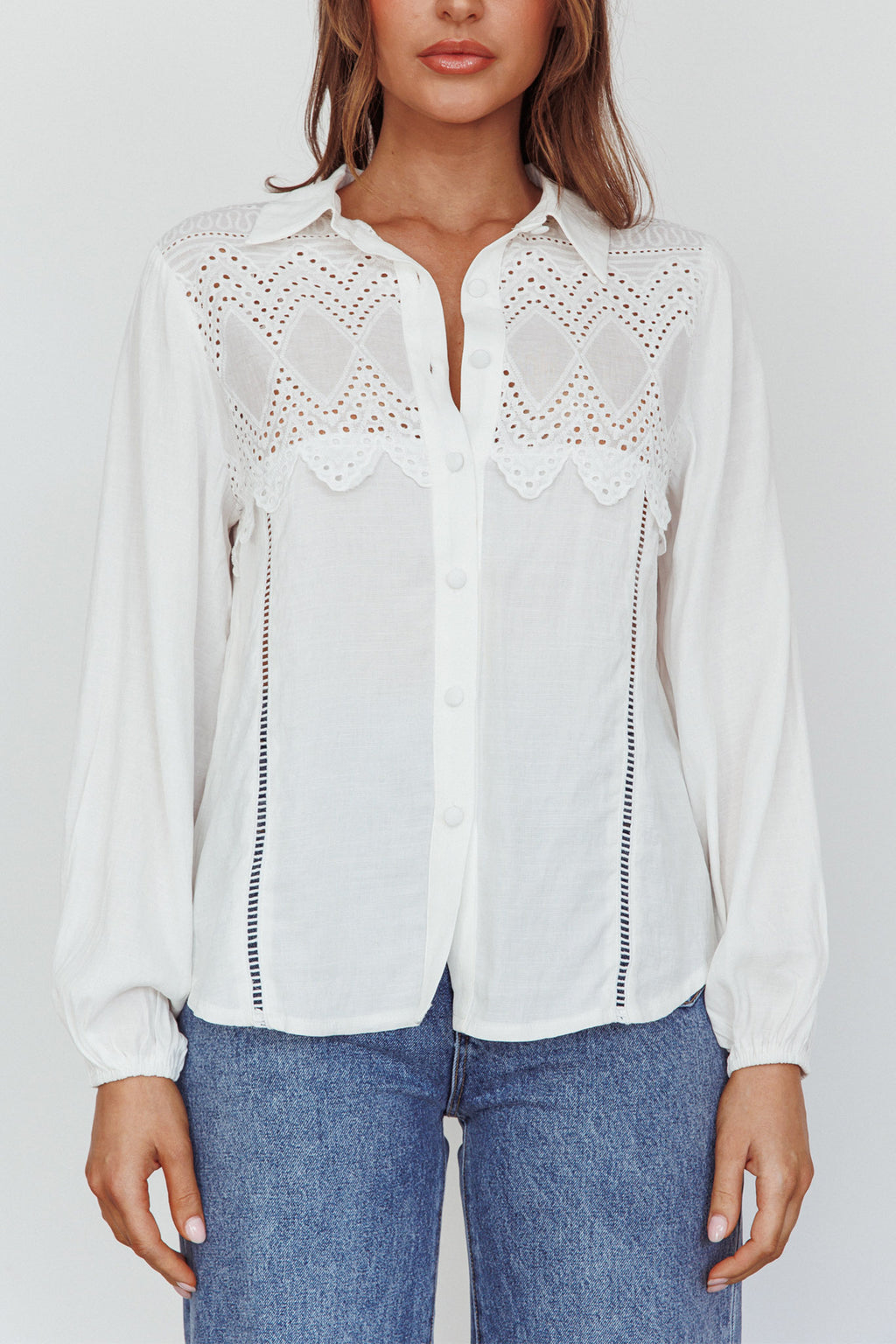 Villa Oasis Long Sleeve Button Shirt White by Selfie Leslie Australia