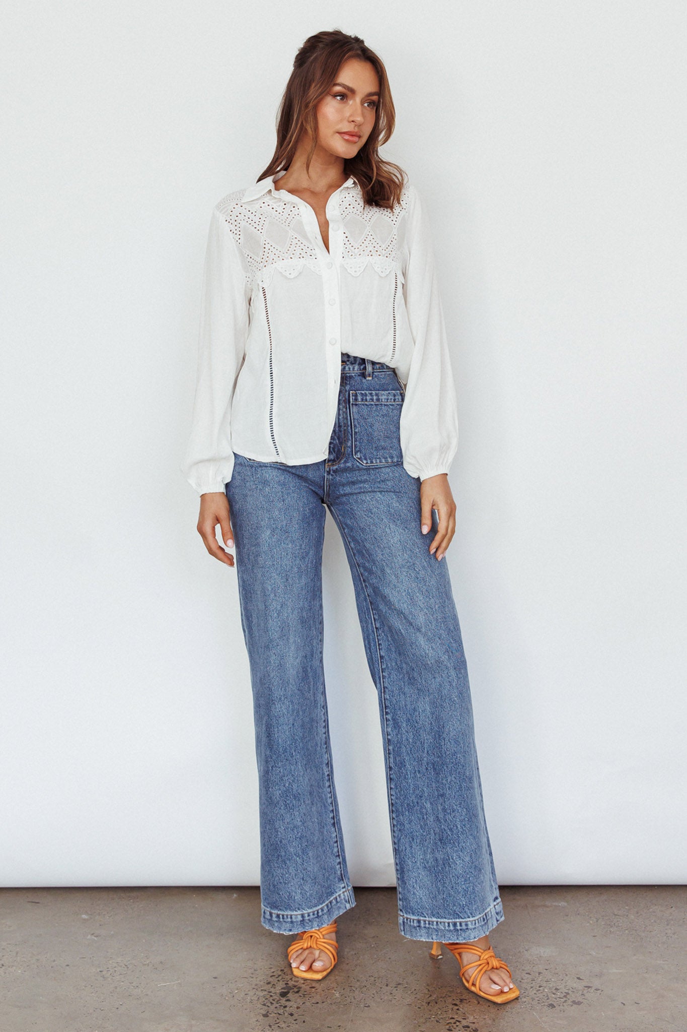 Villa Oasis Long Sleeve Button Shirt White by Selfie Leslie Australia