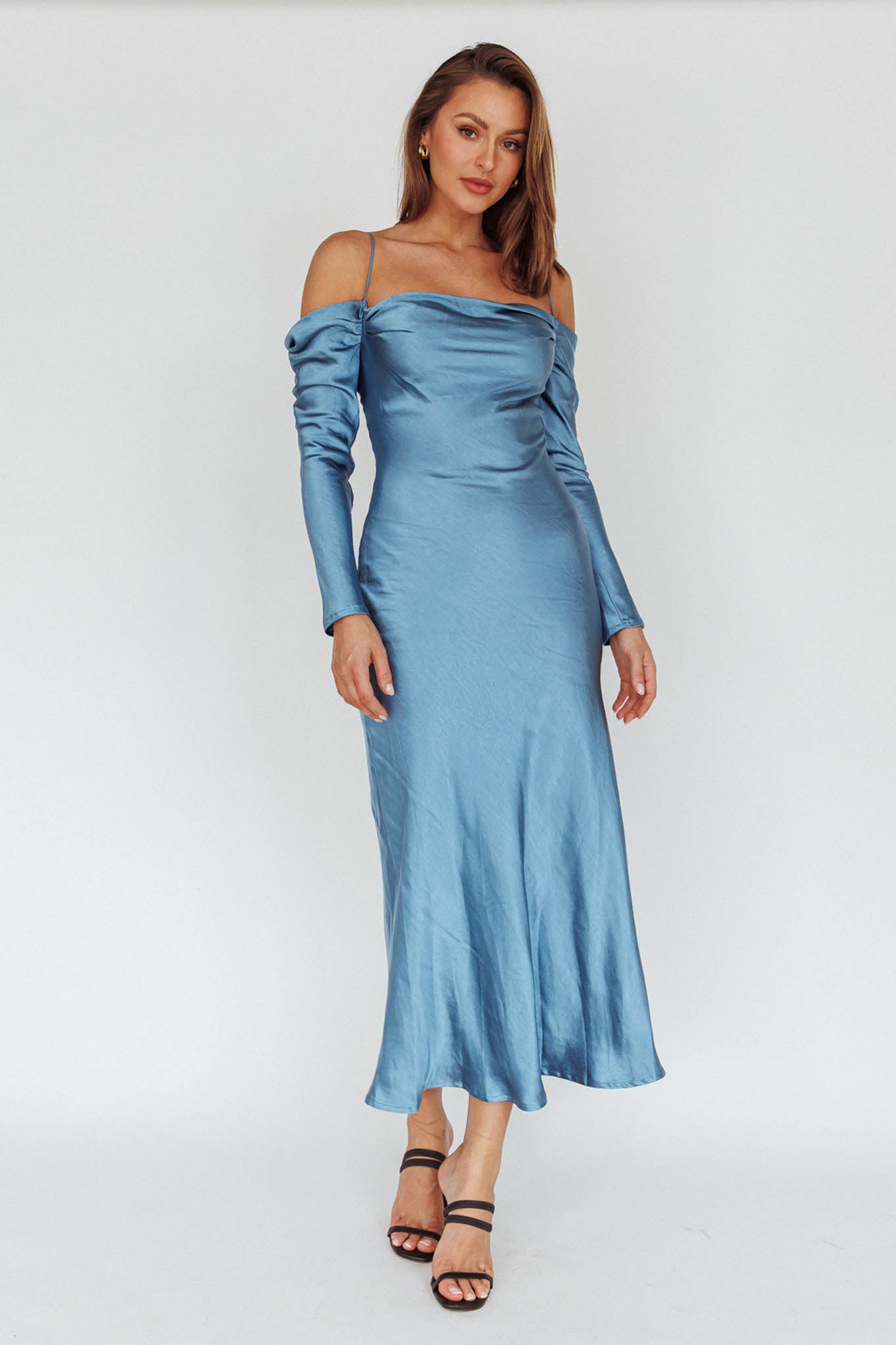 Ellory Long Sleeve Off-Shoulder Dress Blue by Selfie Leslie Australia