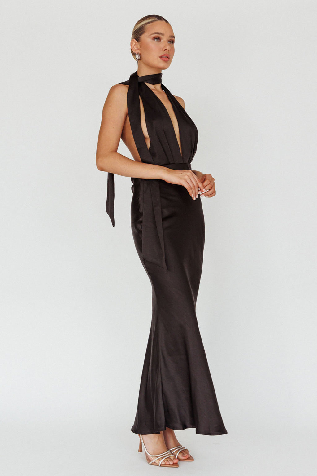 Italia Azure Halterneck Maxi Dress Black by Selfie Leslie Australia