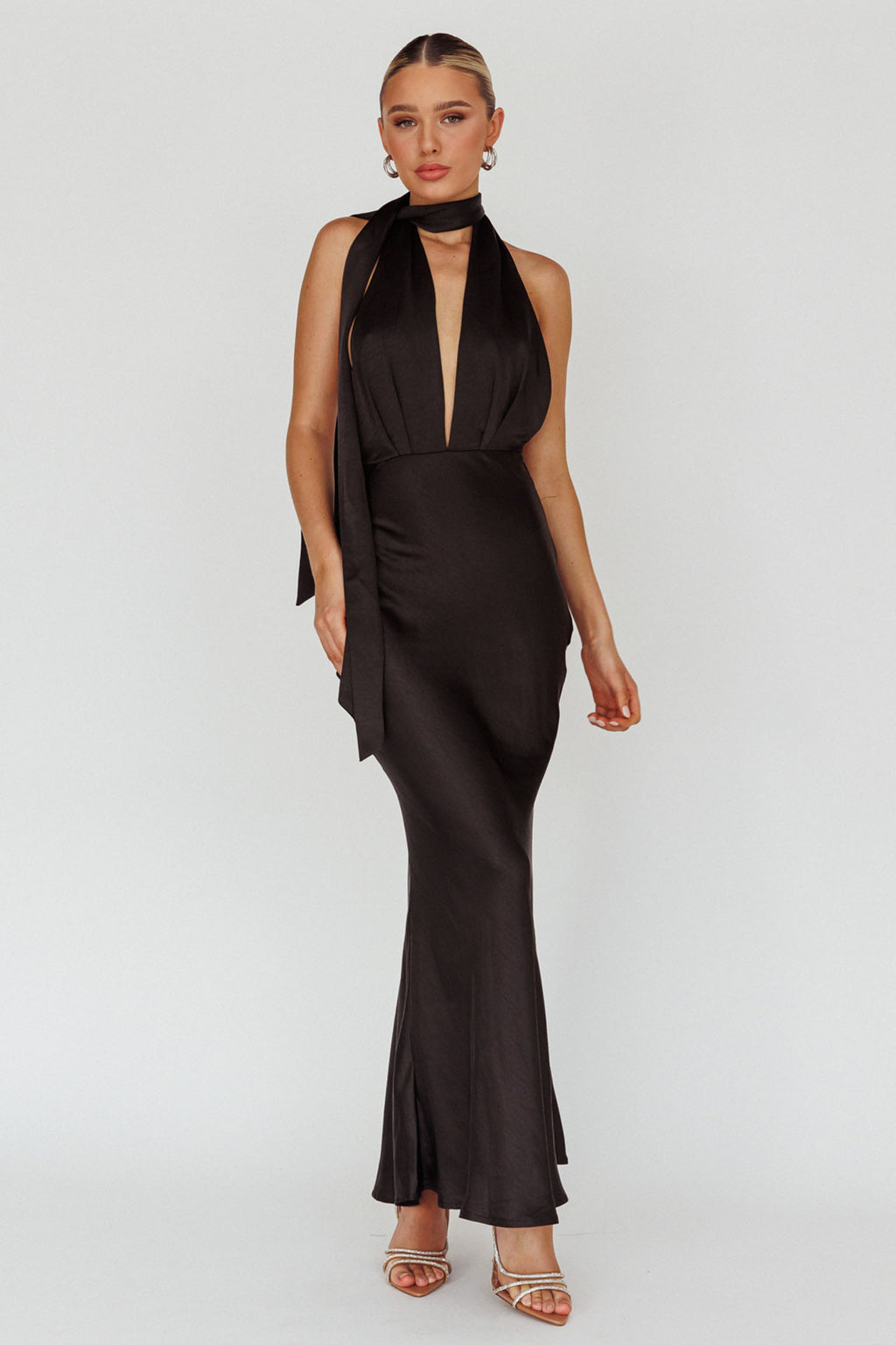 Italia Azure Halterneck Maxi Dress Black by Selfie Leslie Australia