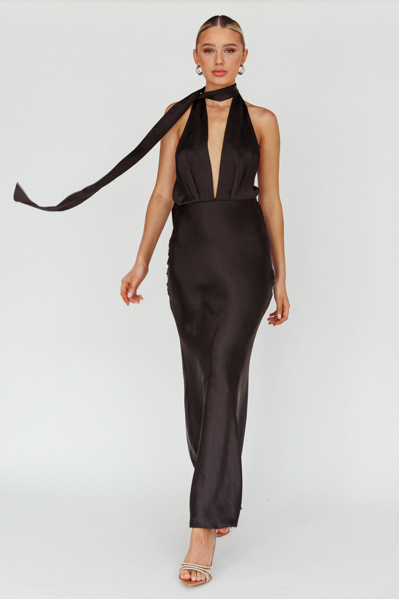 Italia Azure Halterneck Maxi Dress Black by Selfie Leslie Australia