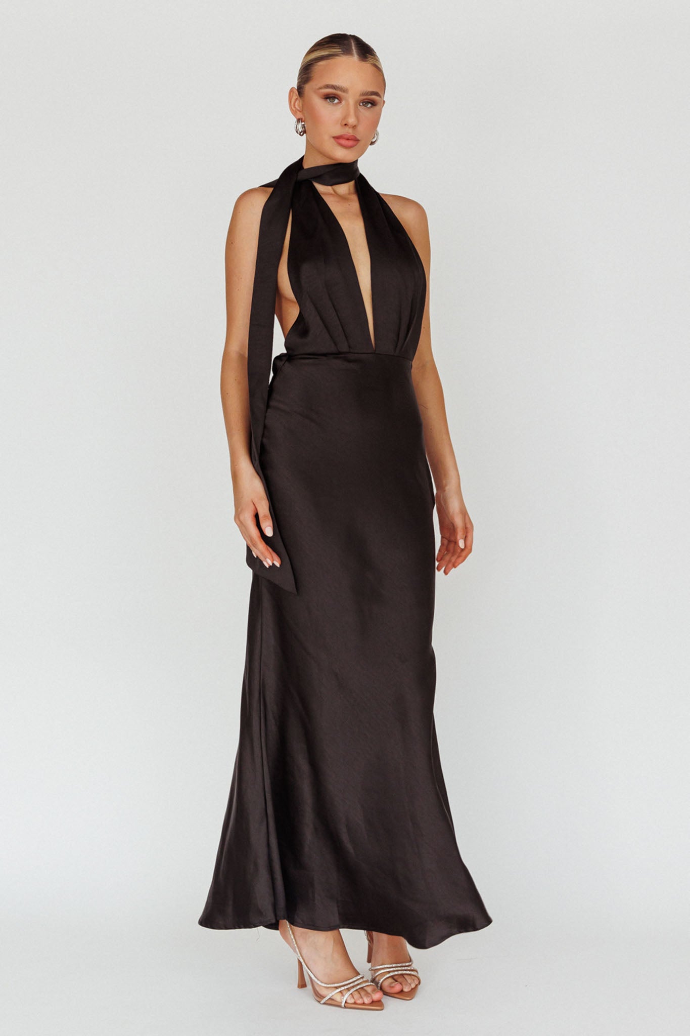 Italia Azure Halterneck Maxi Dress Black by Selfie Leslie Australia