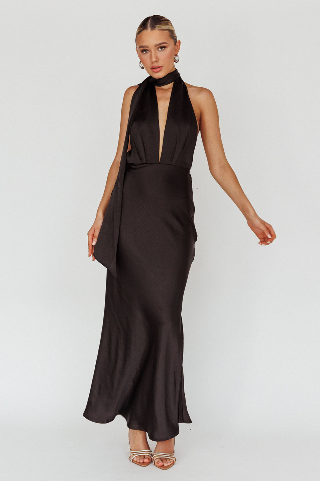 Italia Azure Halterneck Maxi Dress Black by Selfie Leslie Australia