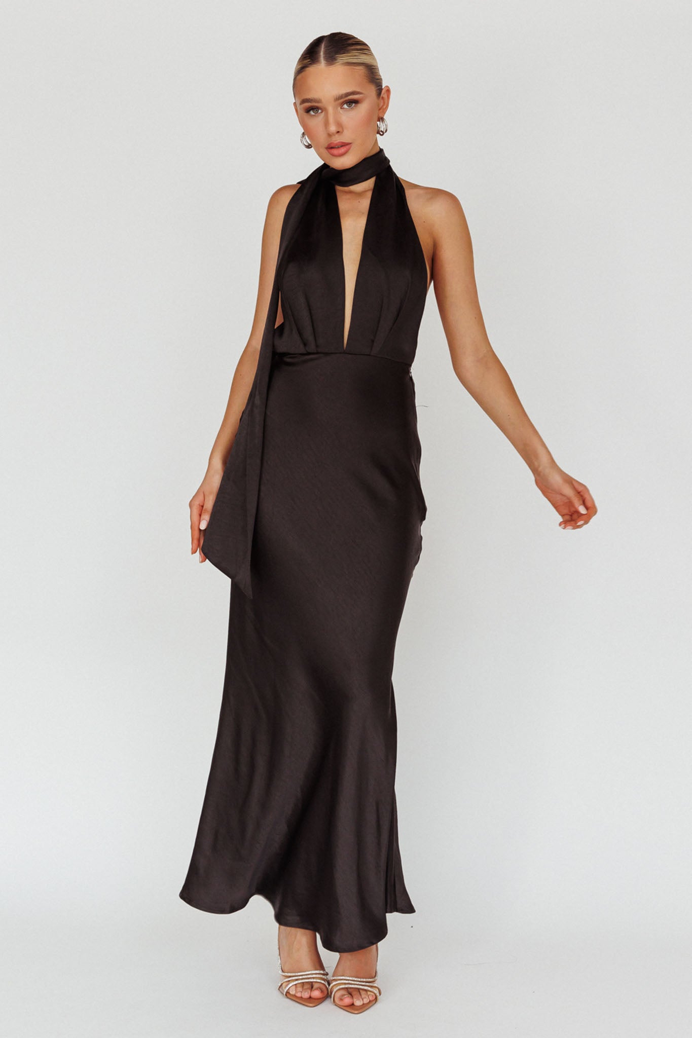 Italia Azure Halterneck Maxi Dress Black by Selfie Leslie Australia