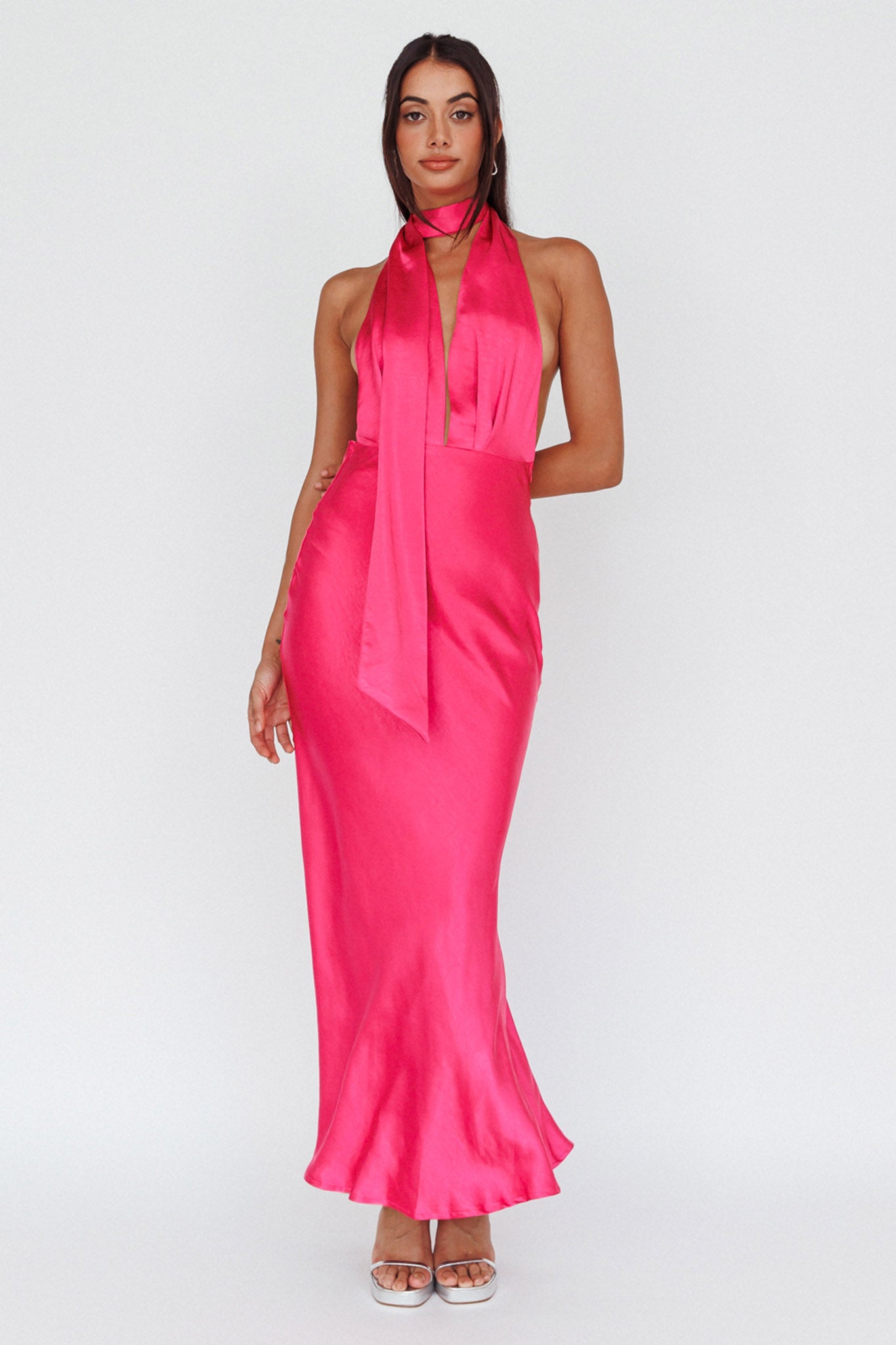 Italia Azure Halterneck Maxi Dress Hot Pink by Selfie Leslie Australia