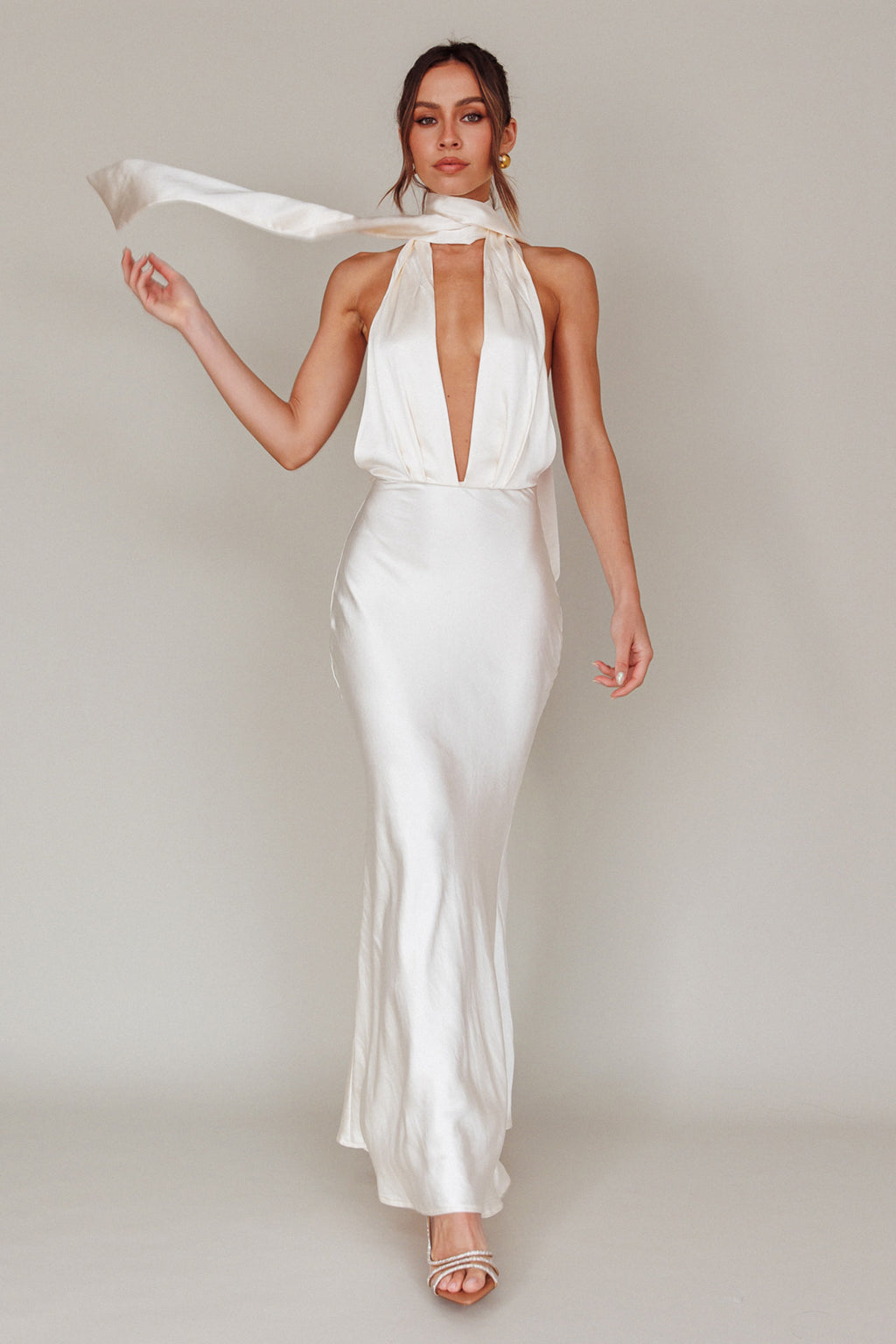 Italia Azure Halterneck Maxi Dress Oyster by Selfie Leslie Australia