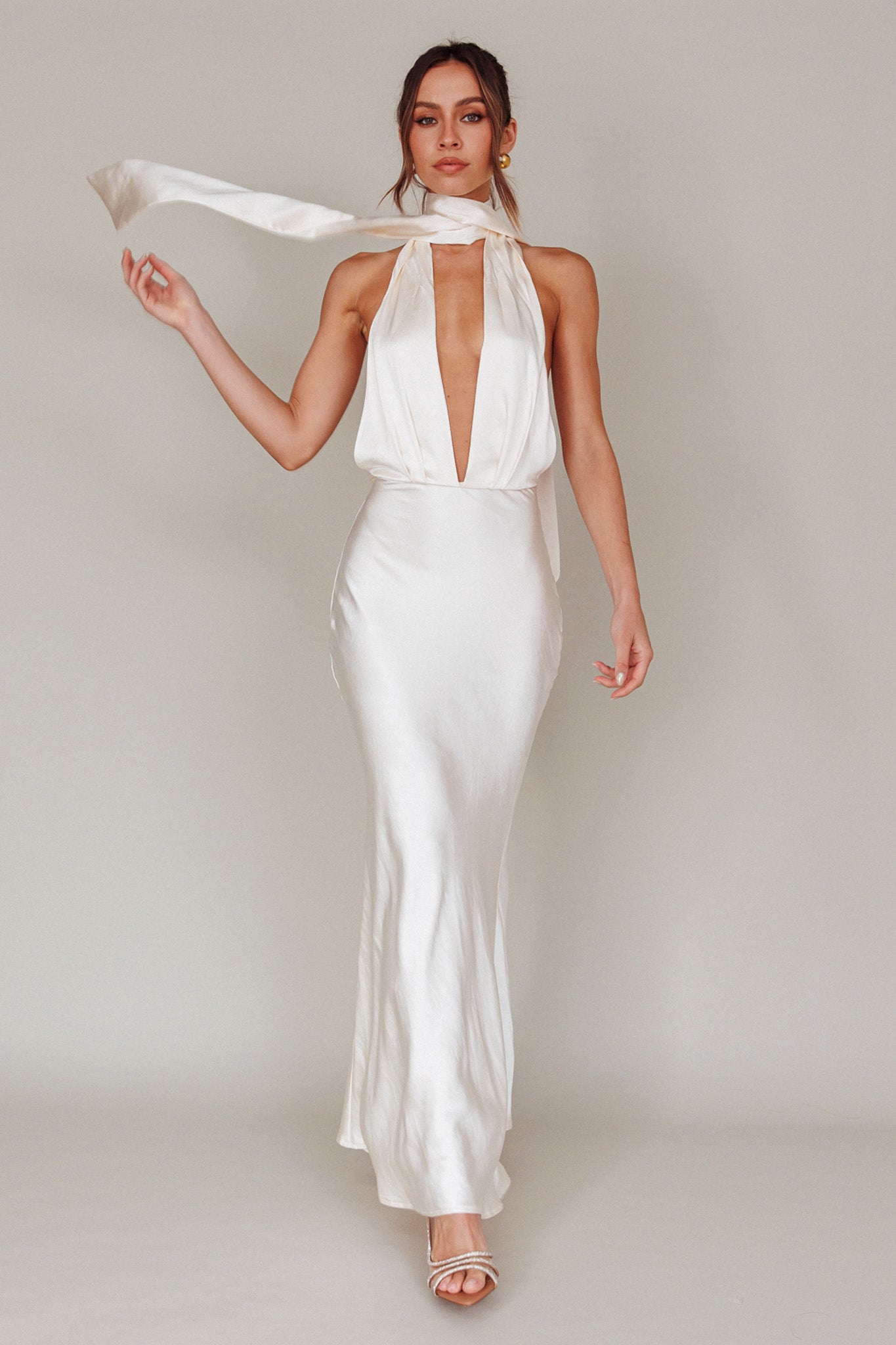 Italia Azure Halterneck Maxi Dress Oyster by Selfie Leslie Australia