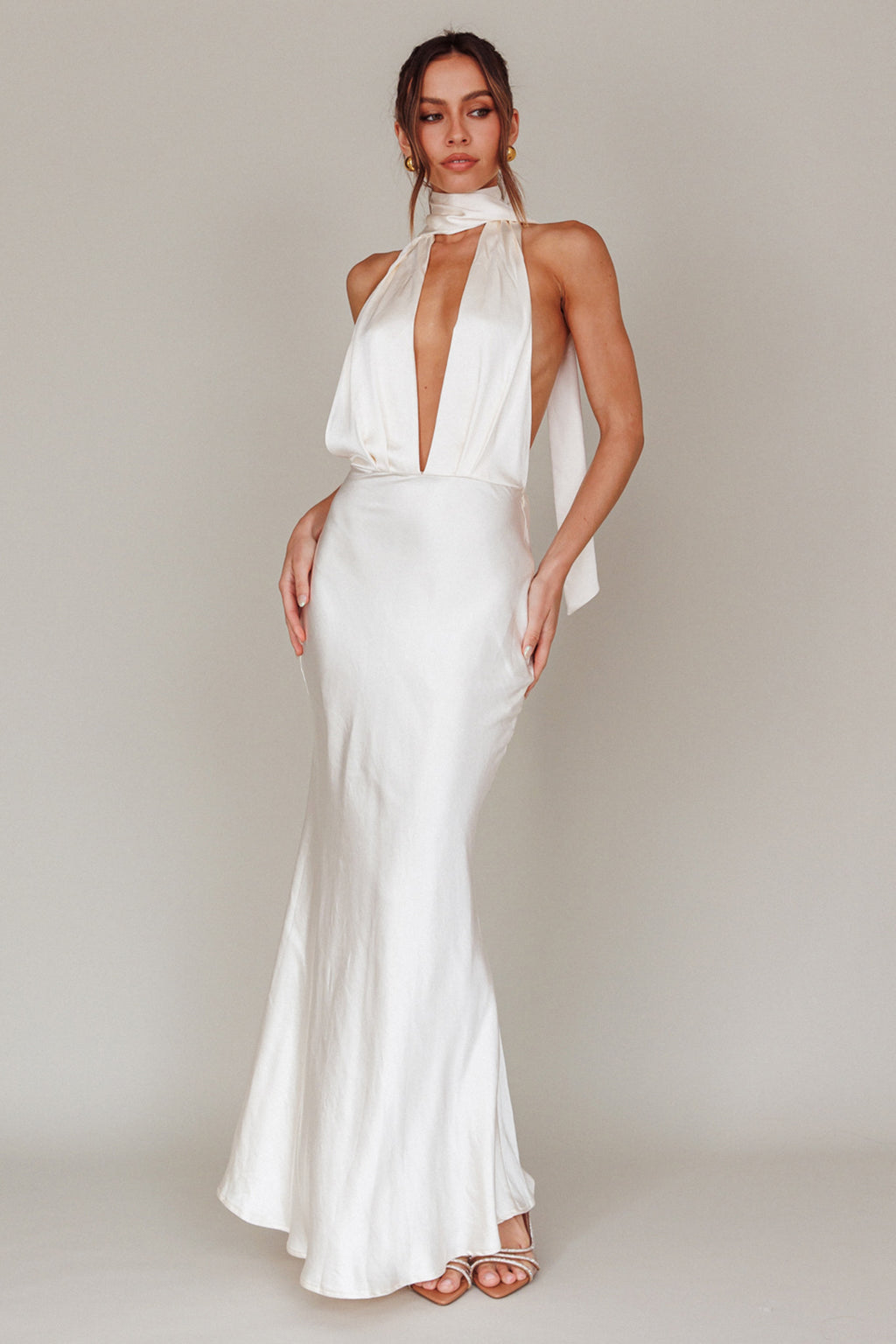 Italia Azure Halterneck Maxi Dress Oyster by Selfie Leslie Australia