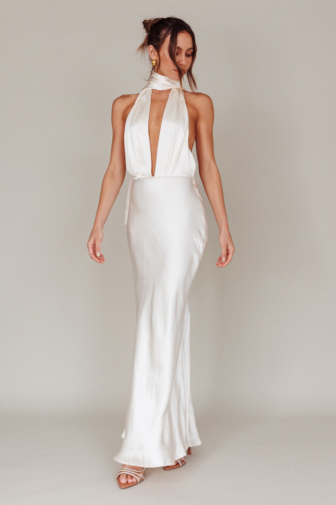 Italia Azure Halterneck Maxi Dress Oyster by Selfie Leslie Australia