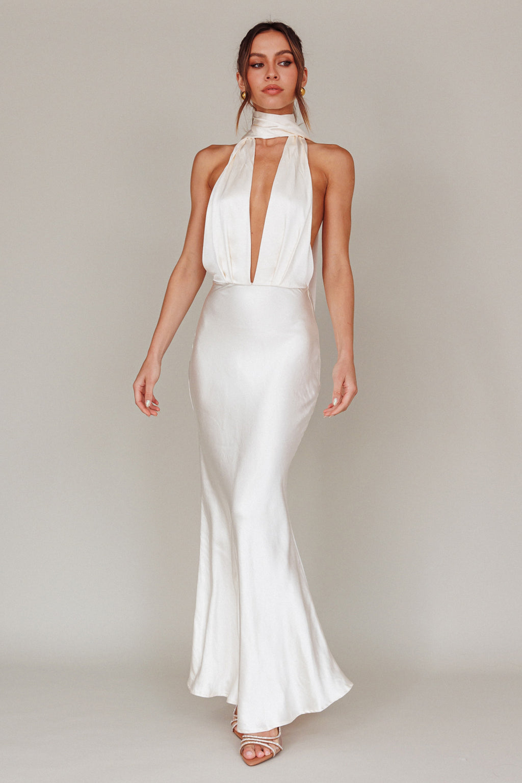 Italia Azure Halterneck Maxi Dress Oyster by Selfie Leslie Australia