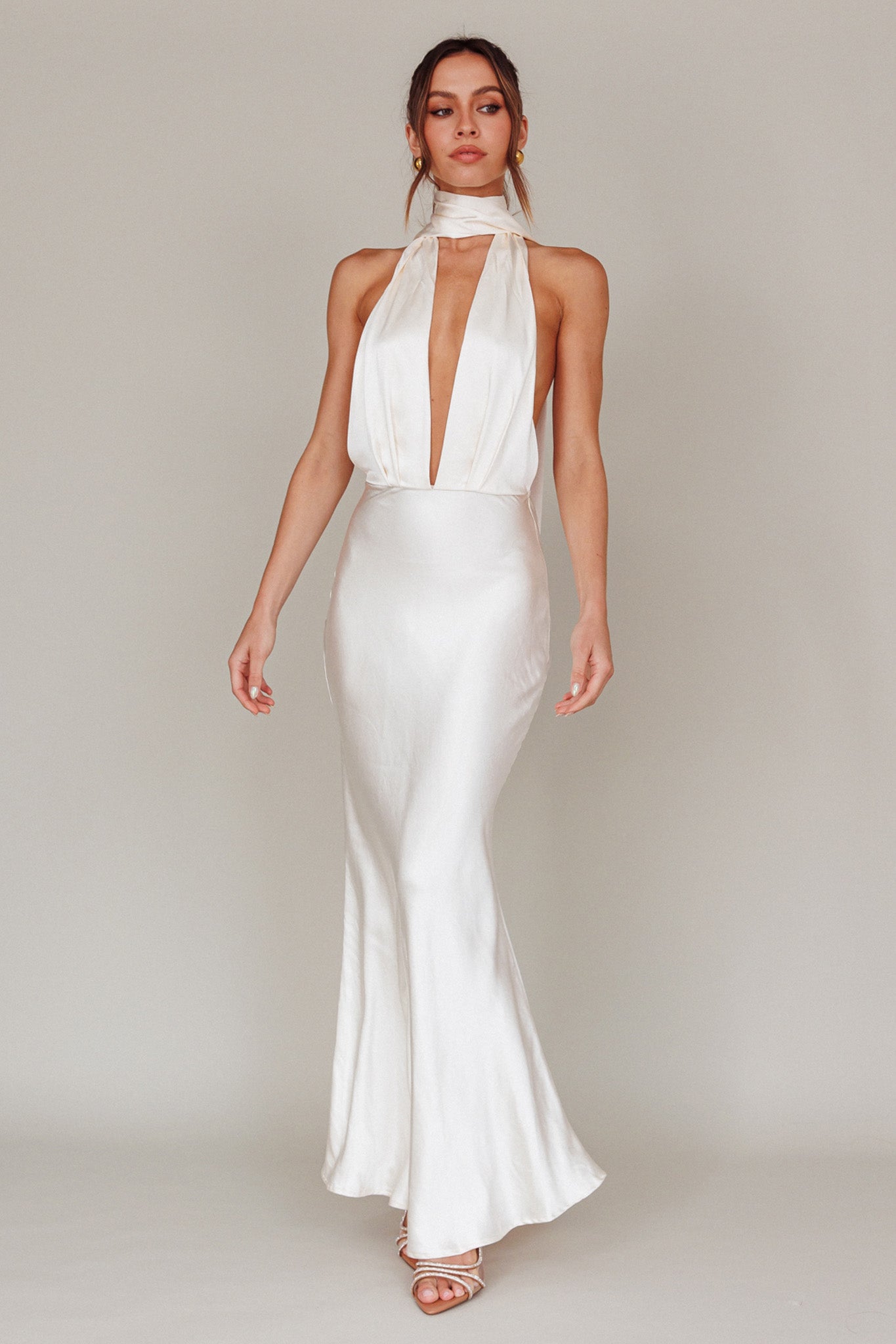 Italia Azure Halterneck Maxi Dress Oyster by Selfie Leslie Australia