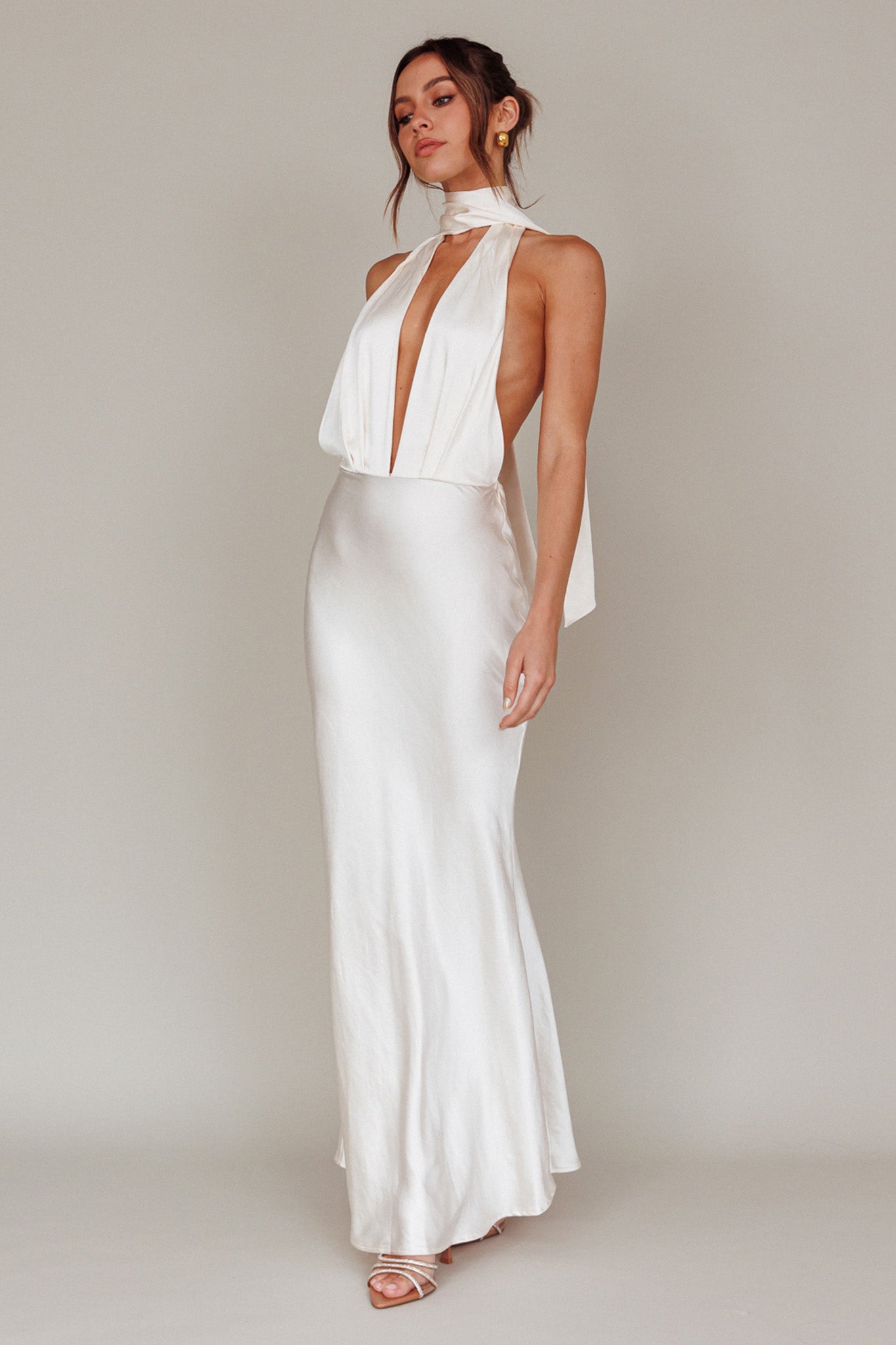 Italia Azure Halterneck Maxi Dress Oyster by Selfie Leslie Australia