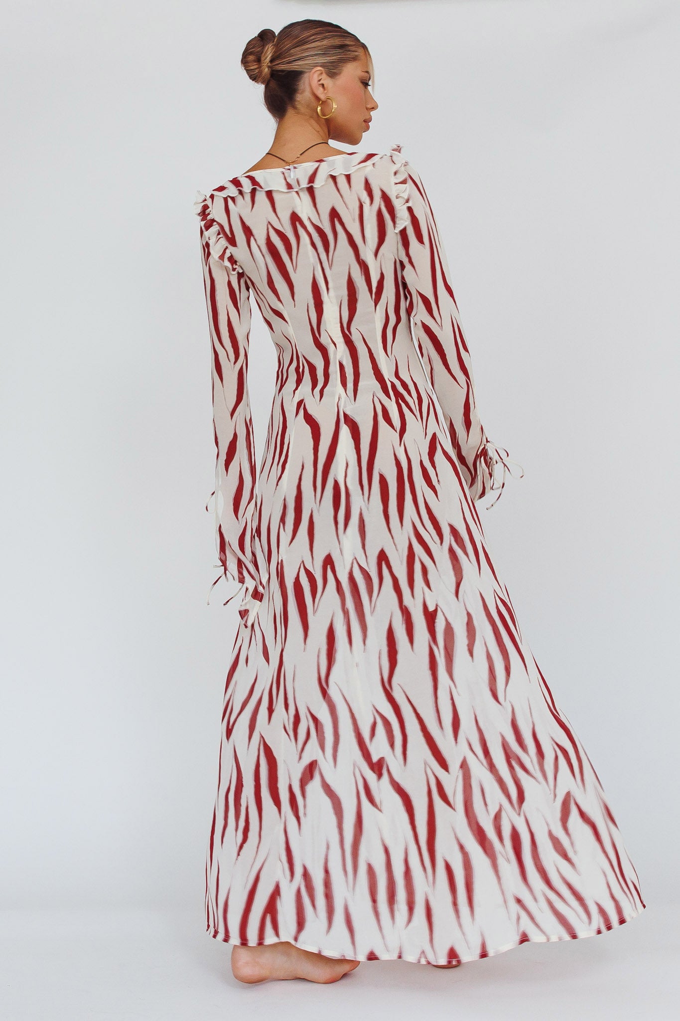 Oasis Moon Frill Trim Maxi Dress Printed Ruby by Selfie Leslie Australia