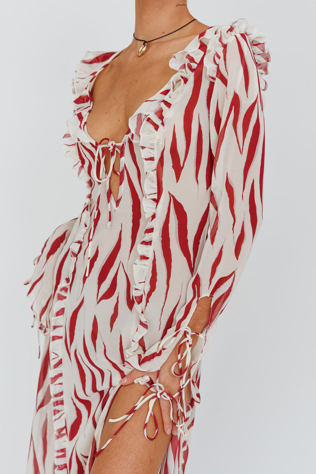 Oasis Moon Frill Trim Maxi Dress Printed Ruby by Selfie Leslie Australia
