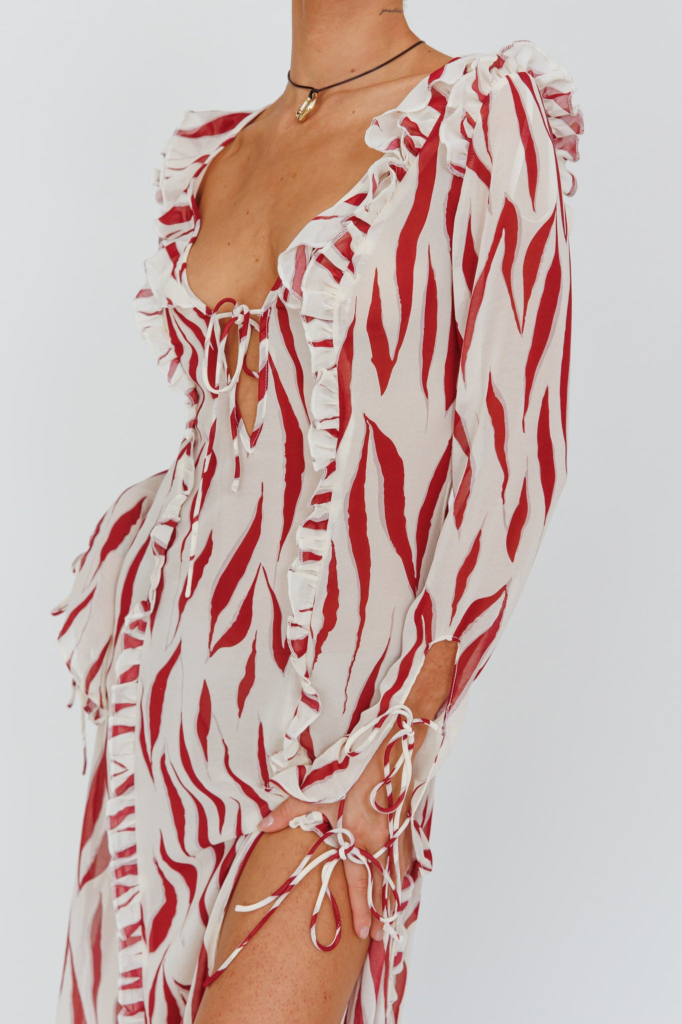 Oasis Moon Frill Trim Maxi Dress Printed Ruby by Selfie Leslie Australia