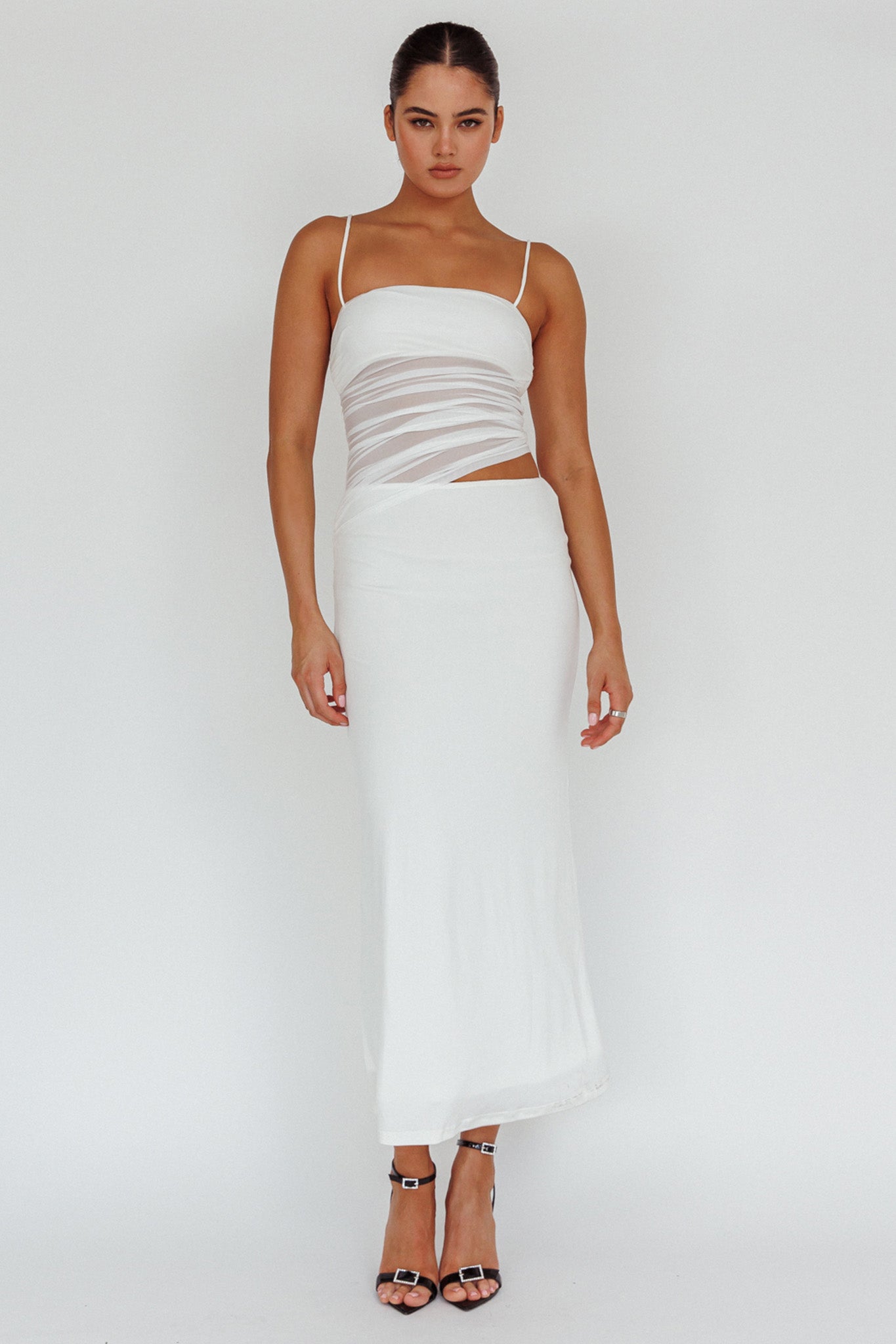 Lorely Ruched Bodice Midi Dress Vanilla by Selfie Leslie Australia
