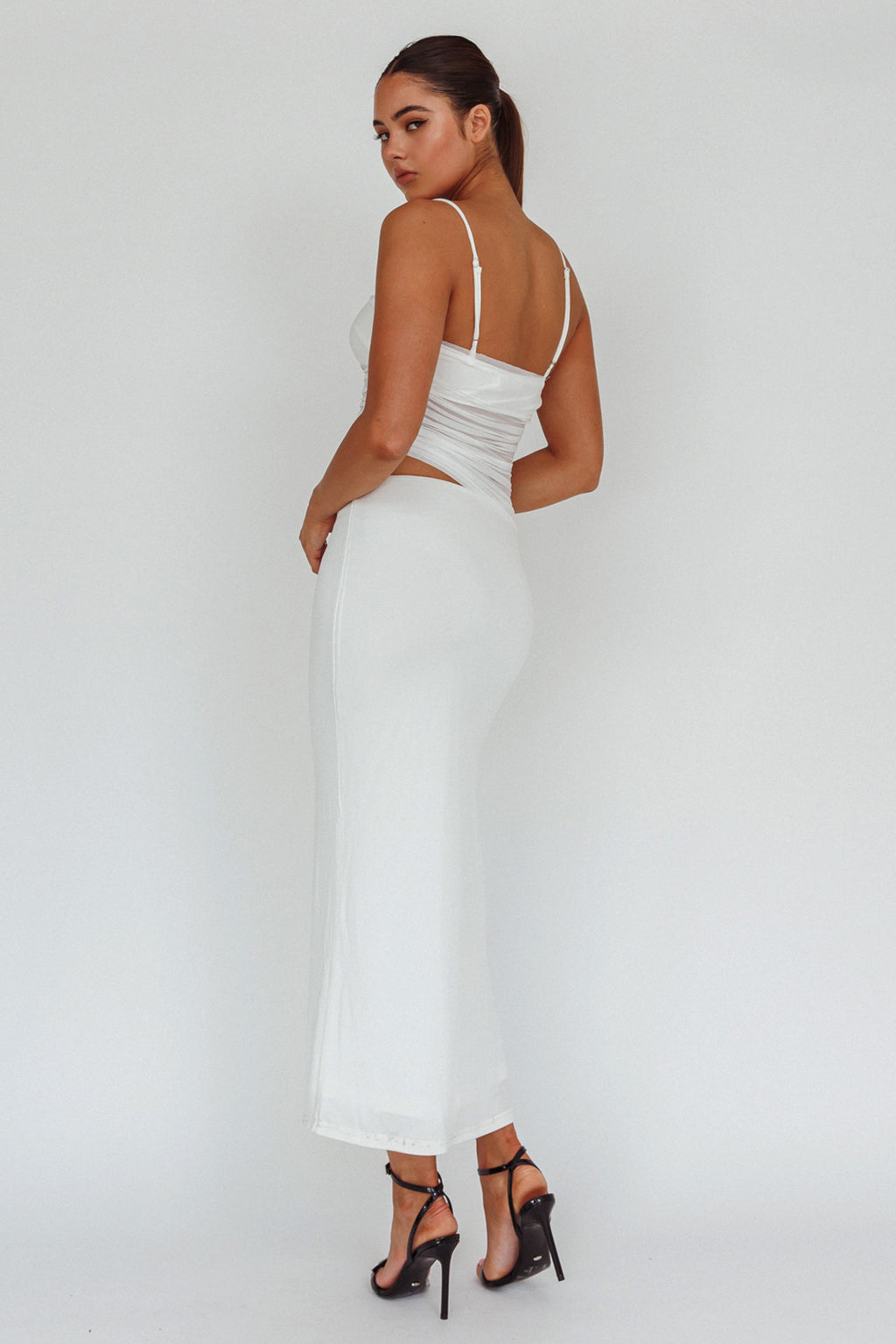 Lorely Ruched Bodice Midi Dress Vanilla by Selfie Leslie Australia