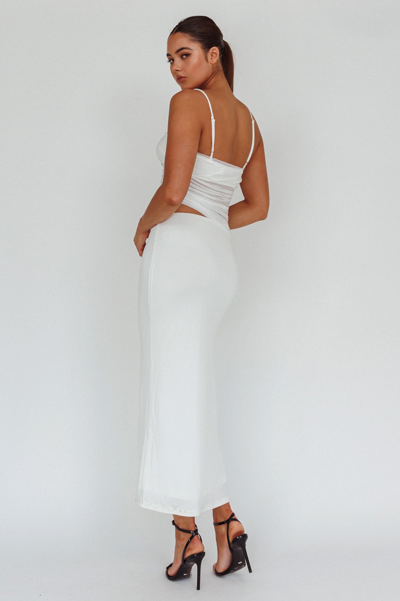 Lorely Ruched Bodice Midi Dress Vanilla by Selfie Leslie Australia