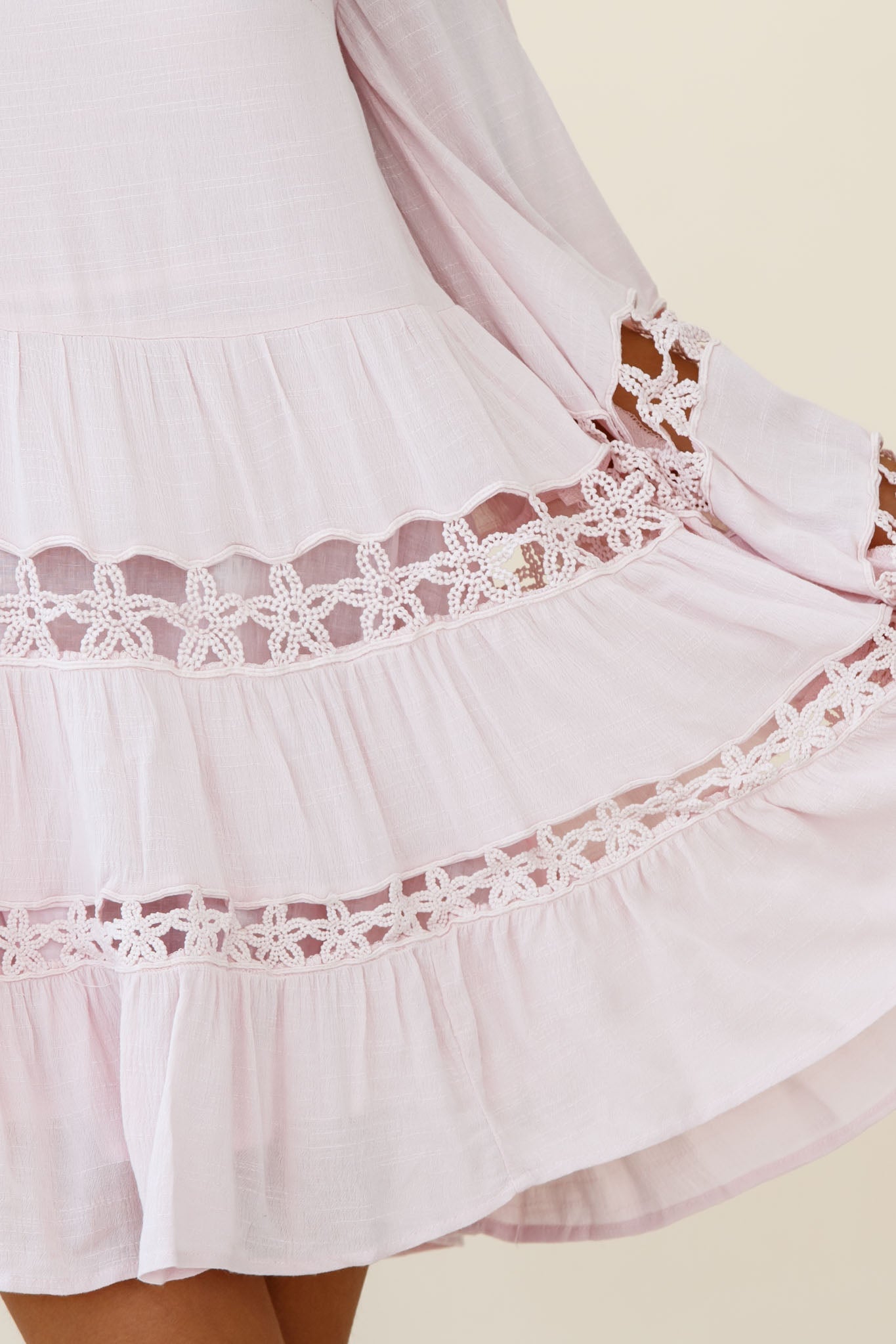 Miles Away Long Balloon Sleeve Trim Insert Dress Pink by Selfie Leslie