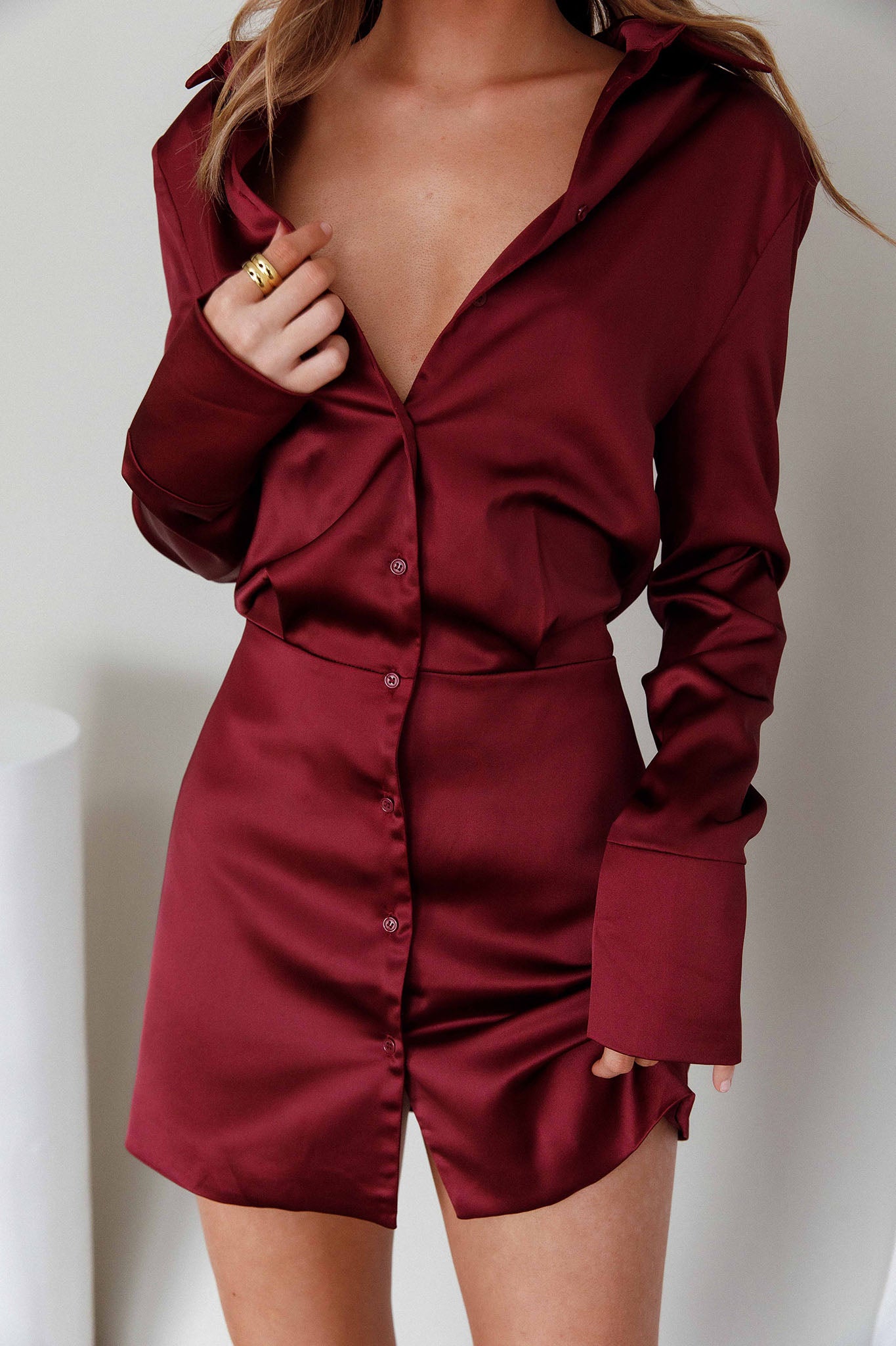 Lisbeth Collared Shirt Dress Burgundy by Selfie Leslie Australia