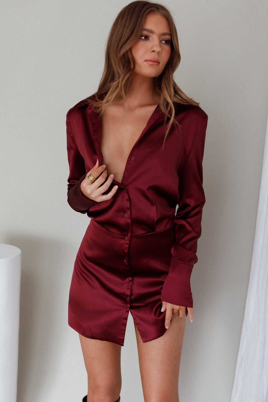 Lisbeth Collared Shirt Dress Burgundy by Selfie Leslie Australia