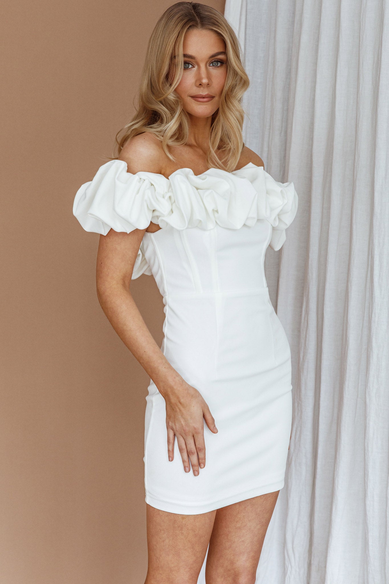 Always Yours Off-Shoulder Mini Dress White by Selfie Leslie Australia