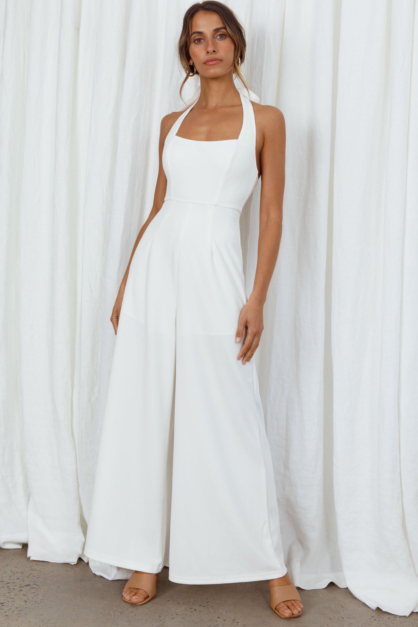Remember This Halterneck Wide Leg Jumpsuit White by Selfie Leslie
