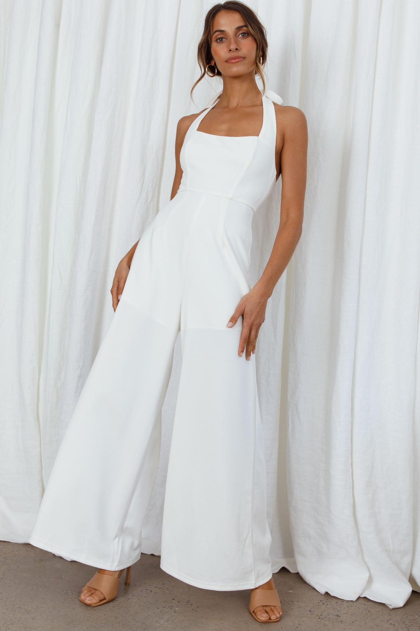 Remember This Halterneck Wide Leg Jumpsuit White by Selfie Leslie