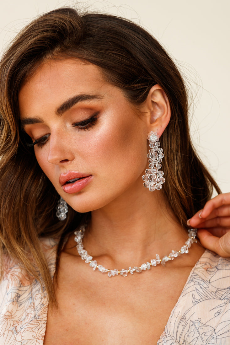 Don't Wait Up Beaded Earrings Clear by Selfie Leslie