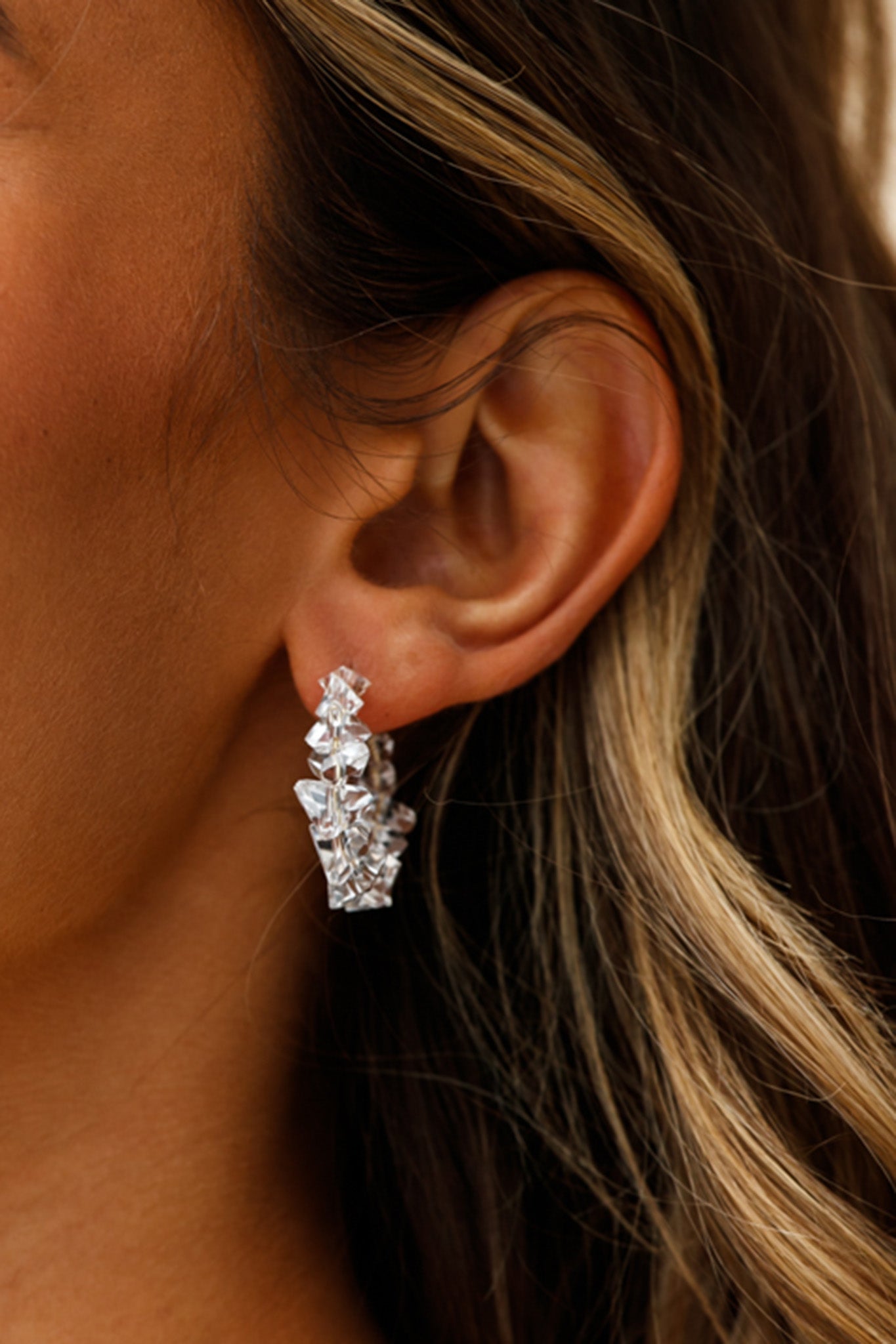 Hartley Clear Polished Stone Hoop Earrings by Selfie Leslie