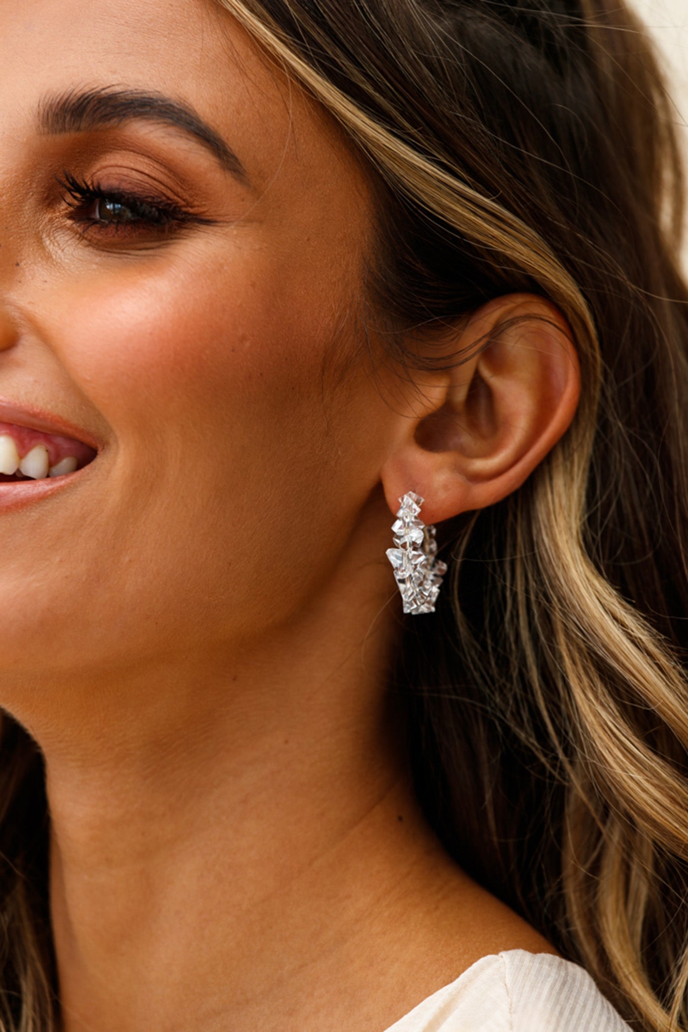Hartley Clear Polished Stone Hoop Earrings by Selfie Leslie