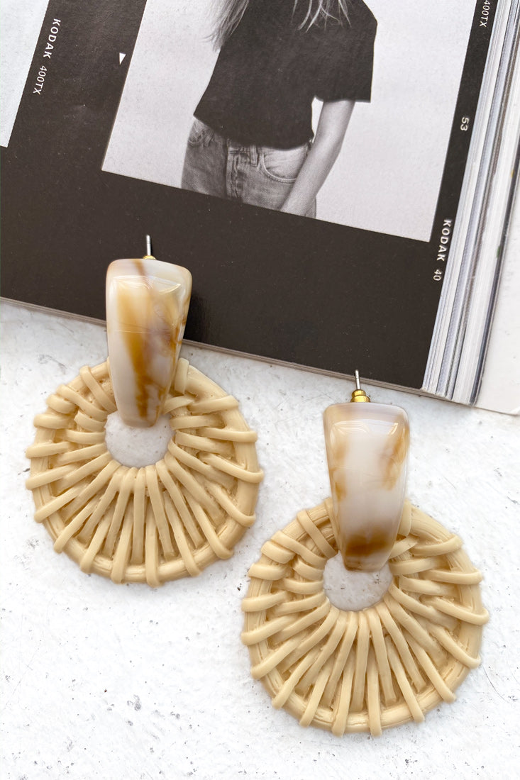 Zulu Faux Straw Earrings Beige by Selfie Leslie