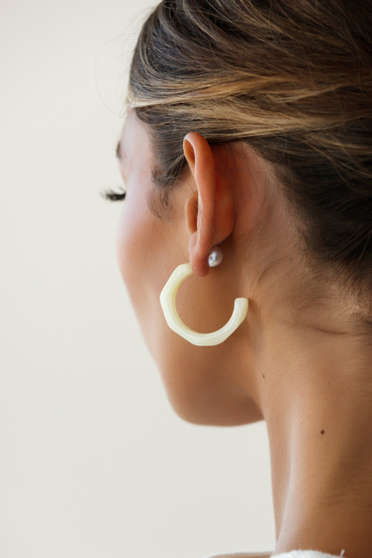 Sydney Perspex Hoop Pearl Back Earrings Beige by Selfie Leslie