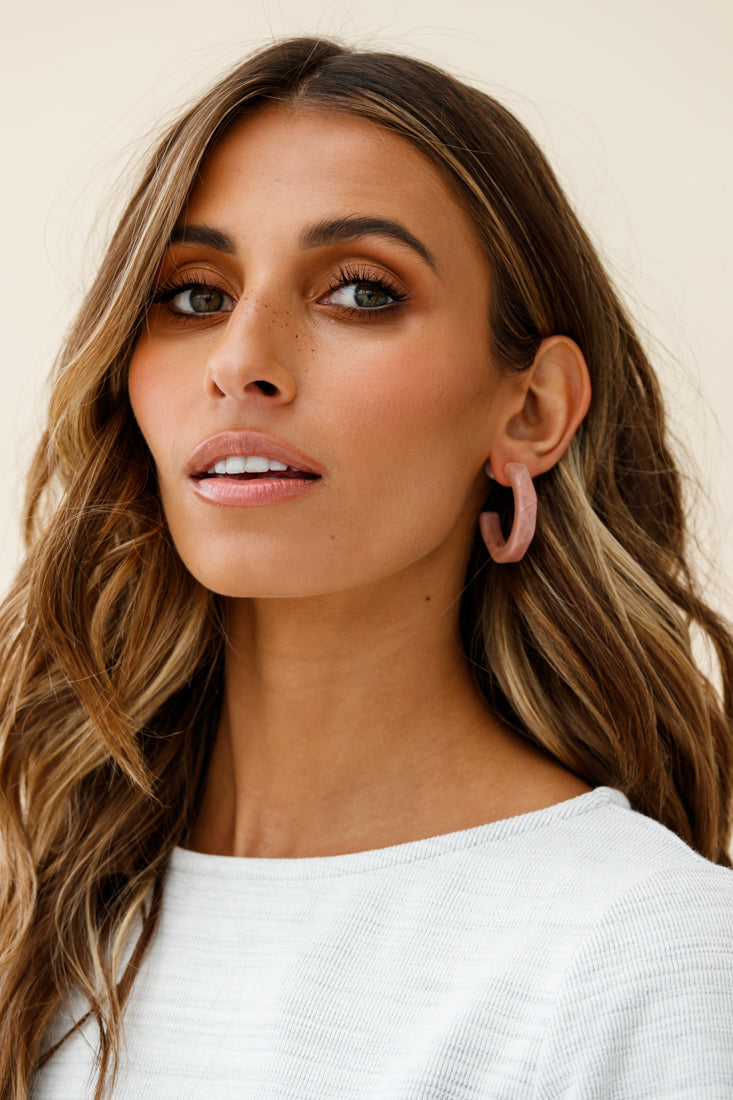 Sydney Perspex Hoop Pearl Back Earrings Rose by Selfie Leslie