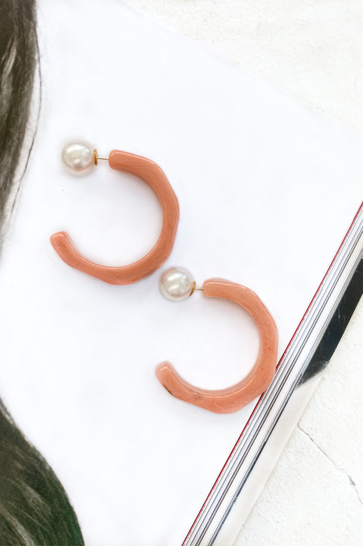 Sydney Perspex Hoop Pearl Back Earrings Rose by Selfie Leslie