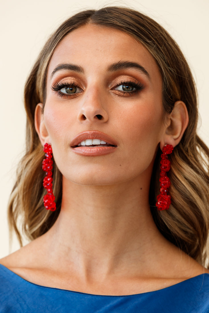 Osaka Floral Beaded Earrings Red by Selfie Leslie