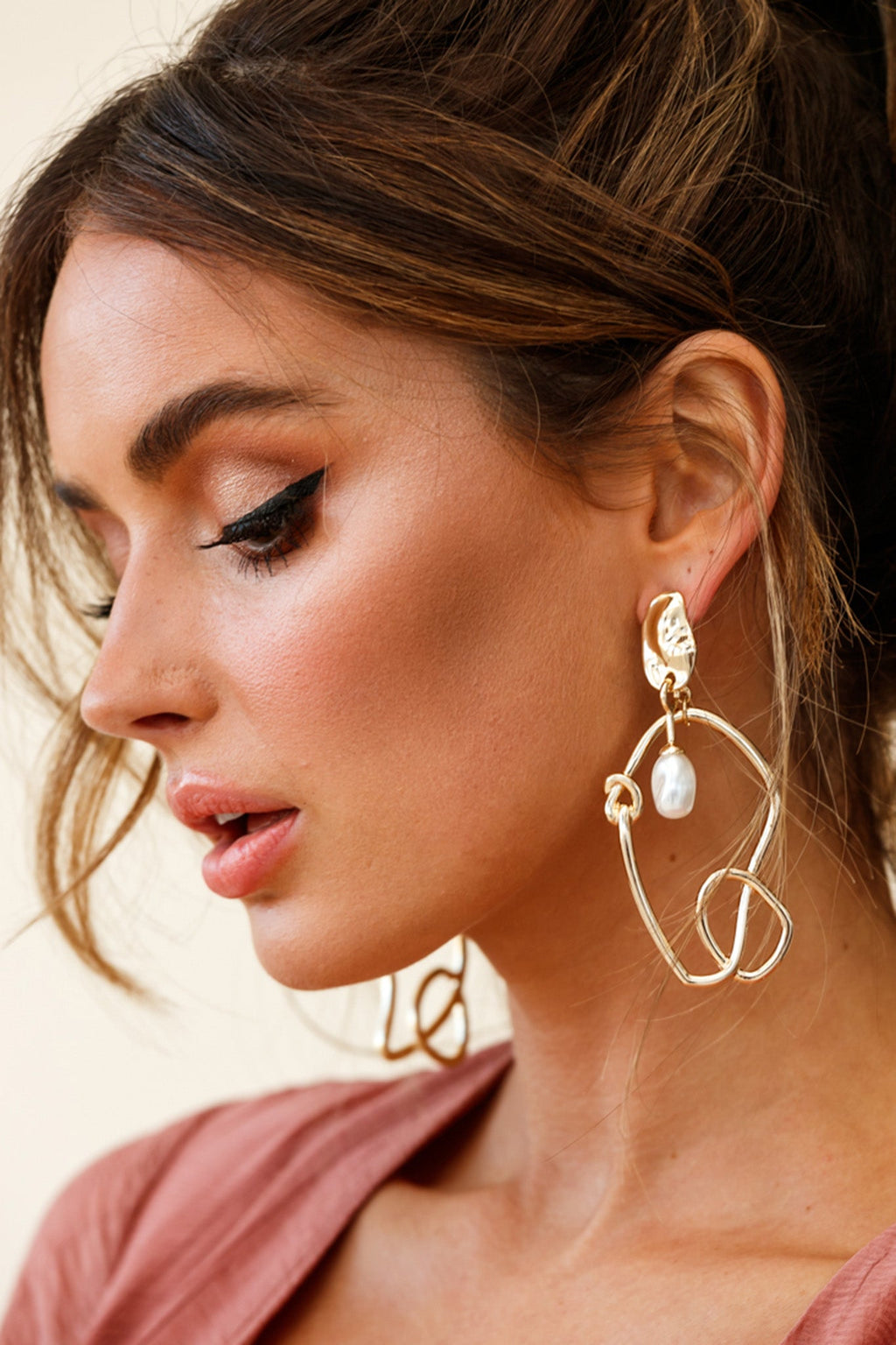 Paloma Abstract Pearl Drop Earrings Gold by Selfie Leslie