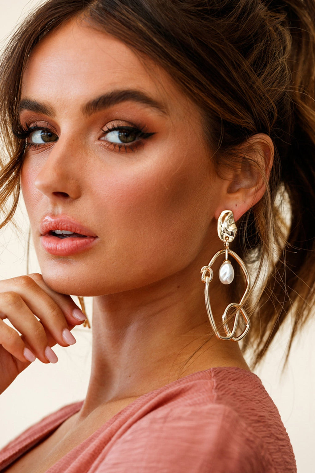 Paloma Abstract Pearl Drop Earrings Gold by Selfie Leslie