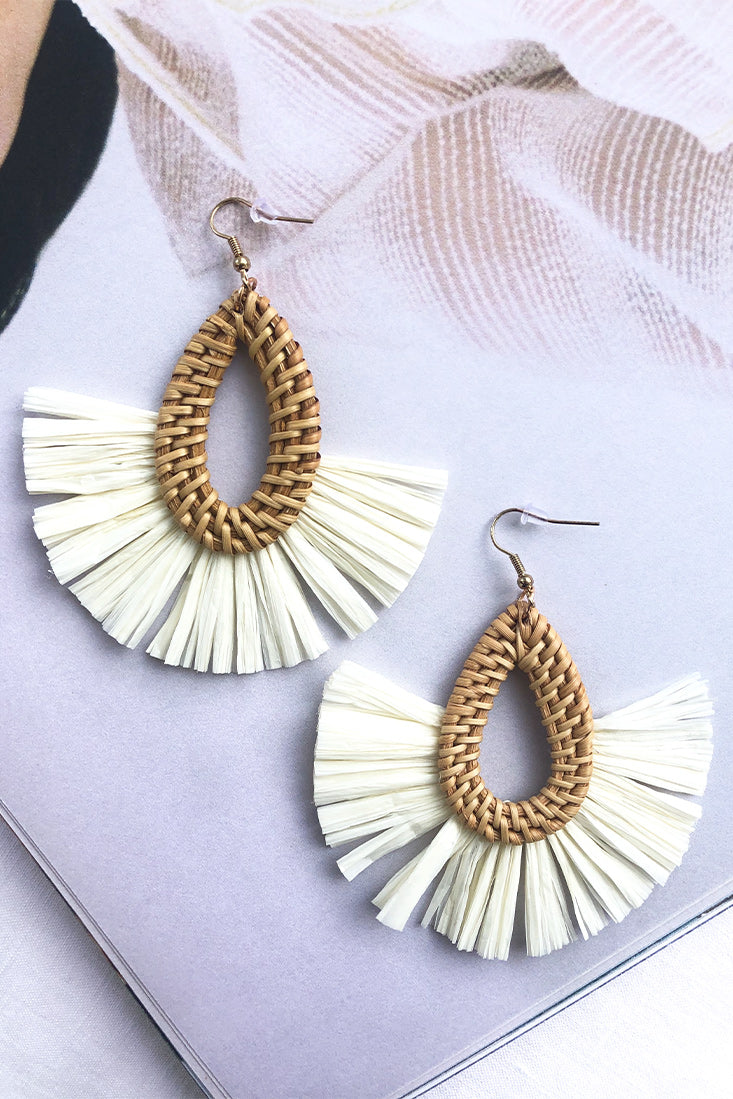 Zanzibar Woven Straw Earrings Natural by Selfie Leslie