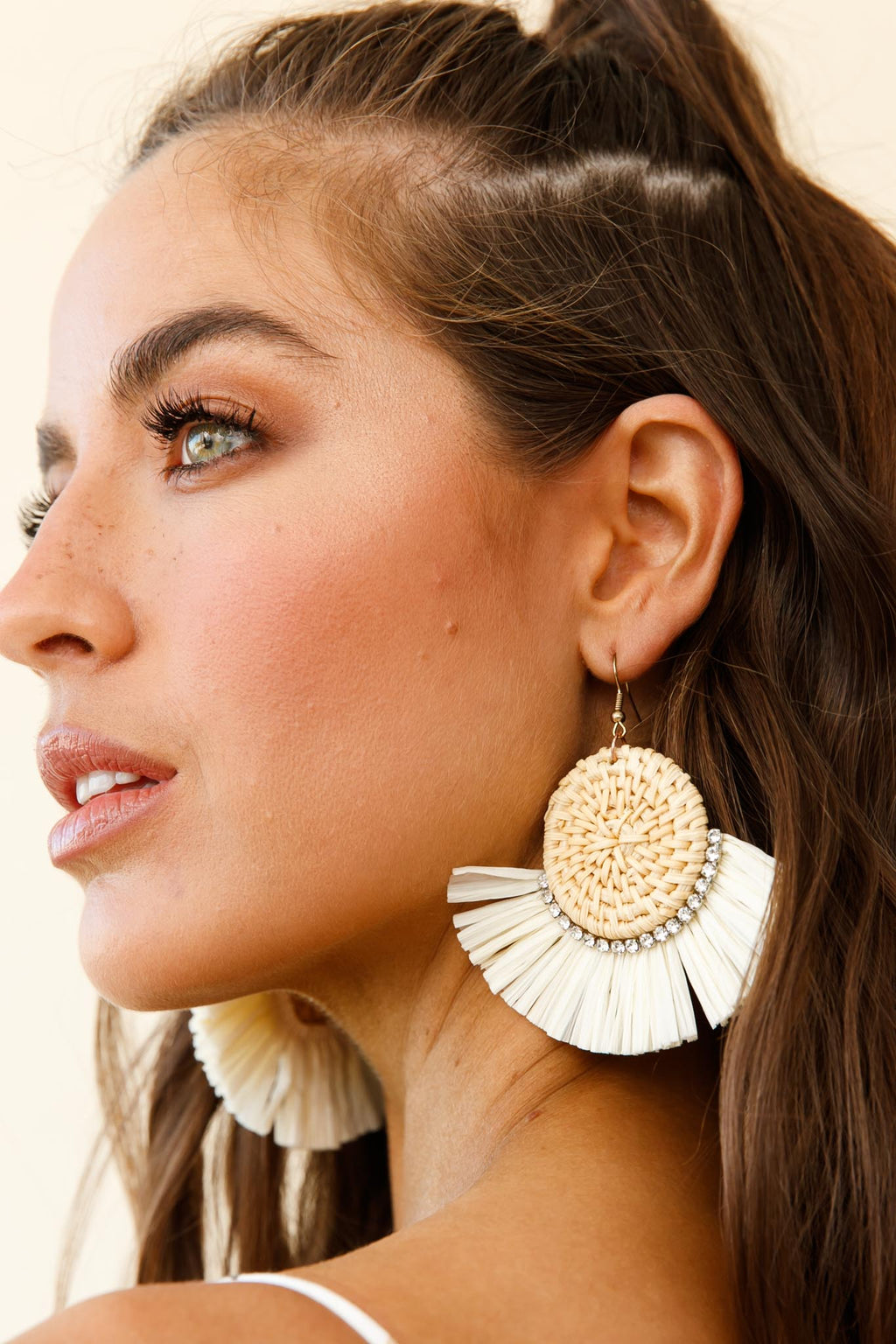 Kenya Diamante Accent Woven Straw Earrings Natural by Selfie Leslie