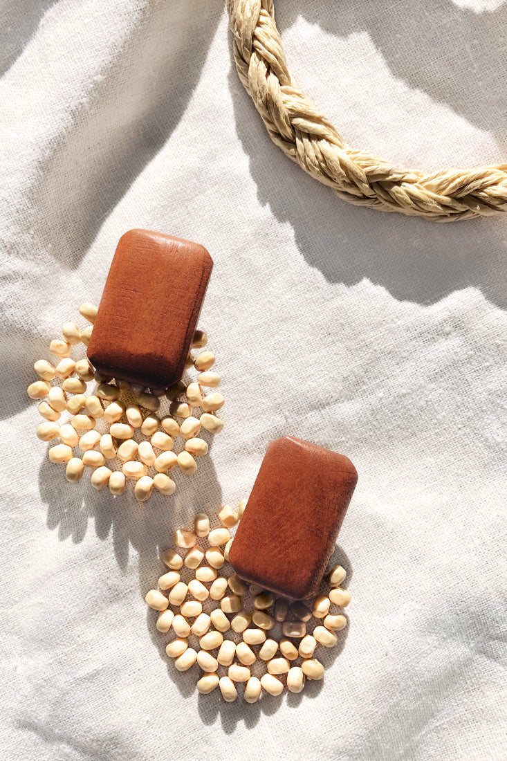 Cassie Wooden Bead Earrings Natural by Selfie Leslie