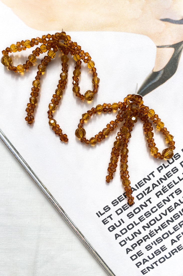 Flora Beaded Bow Earrings Tan by Selfie Leslie