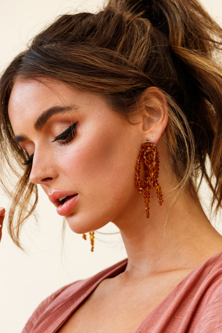 Flora Beaded Bow Earrings Tan by Selfie Leslie