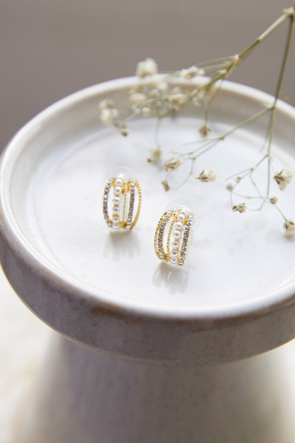 Ophelia Pearl and Crystal Earrings Gold by Selfie Leslie