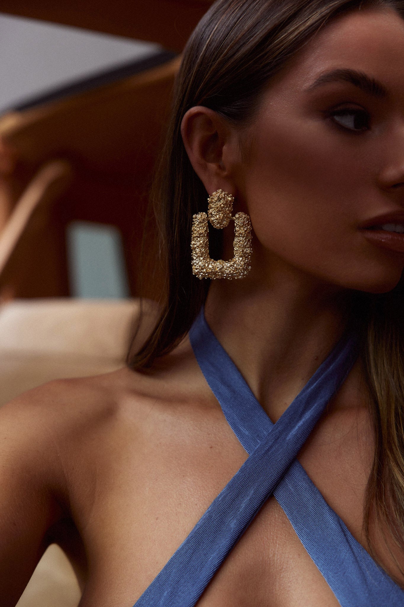 Rodeo Drive Square Textured Earrings Gold by Selfie Leslie
