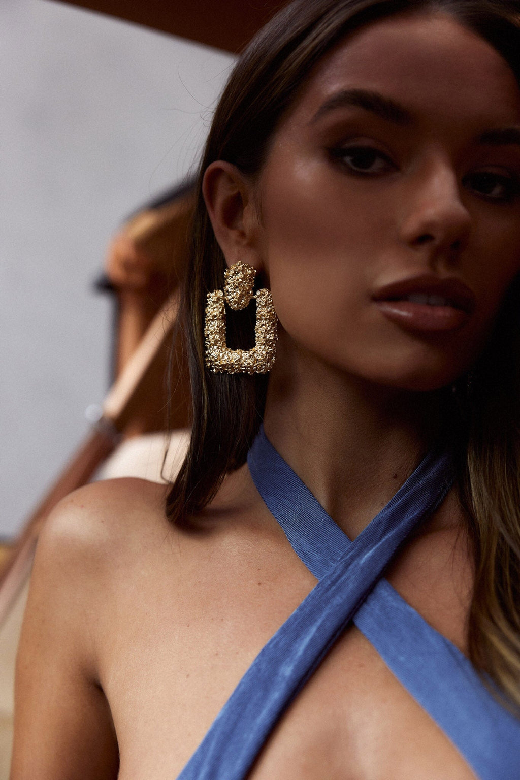 Rodeo Drive Square Textured Earrings Gold by Selfie Leslie