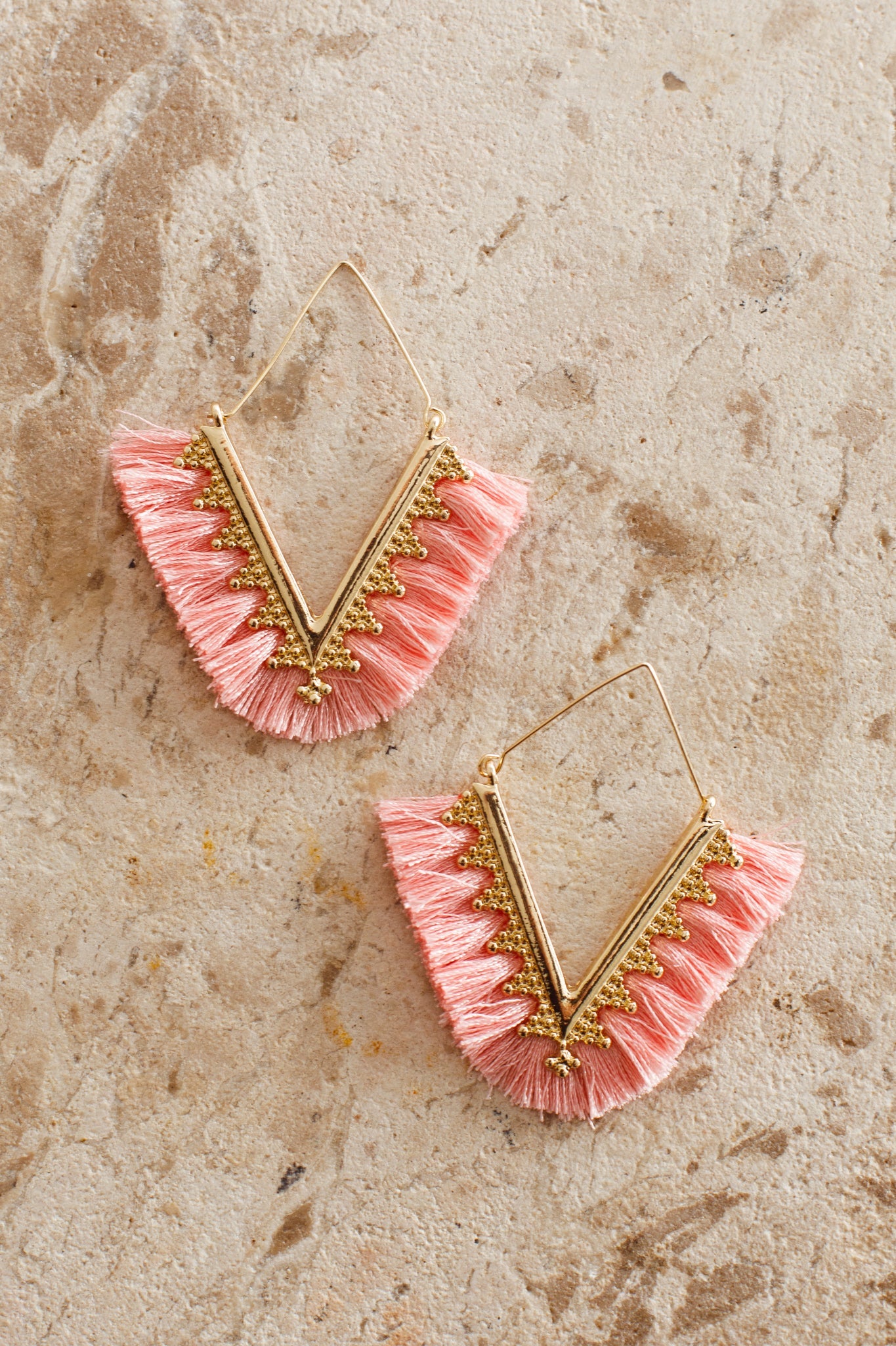 Sheba Gold Fringe Earrings Pink by Selfie Leslie