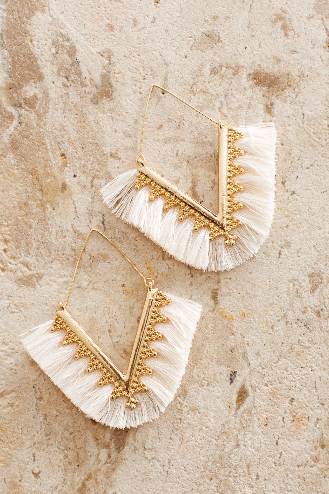 Sheba Gold Fringe Earrings White by Selfie Leslie